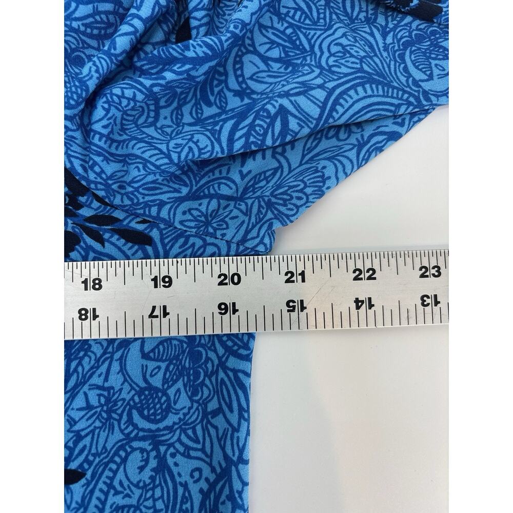 Susan Graver Liquid Knit Blue Floral Tunic Top Medium Black Long Sleeve Pleat - Picture 5 of 6